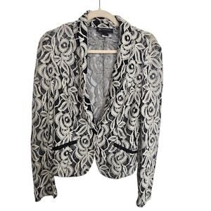 NEW INC International Concepts Black Ivory Lace Blazer Sheer Women S Floral
